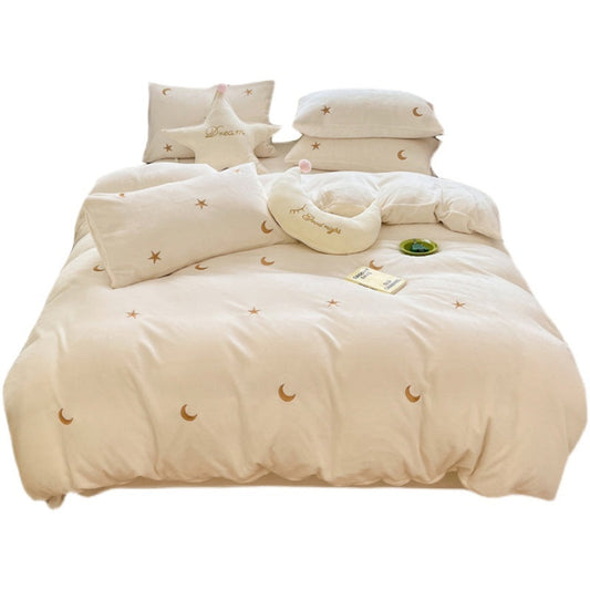 KTX-837587 Milk Velvet Double-Sided Coral Velvet Bed Sheet Set in Solid Colors - Available in Multiple Sizes