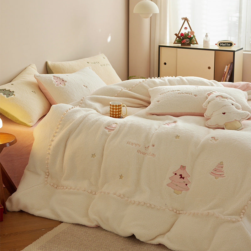 KTX-840211 Winter Milk Fiber Princess Style Bedding Set - 3 or 4 Piece for Various Bed Sizes