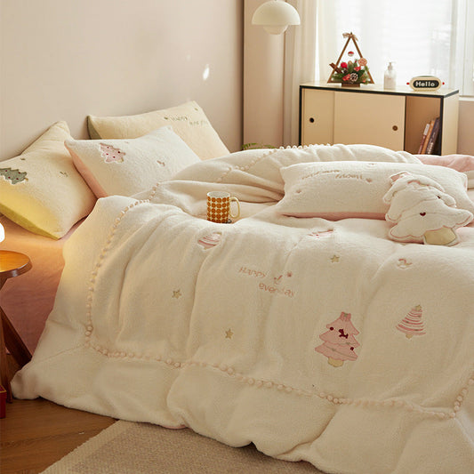 KTX-840211 Winter Milk Fiber Princess Style Bedding Set - 3 or 4 Piece for Various Bed Sizes