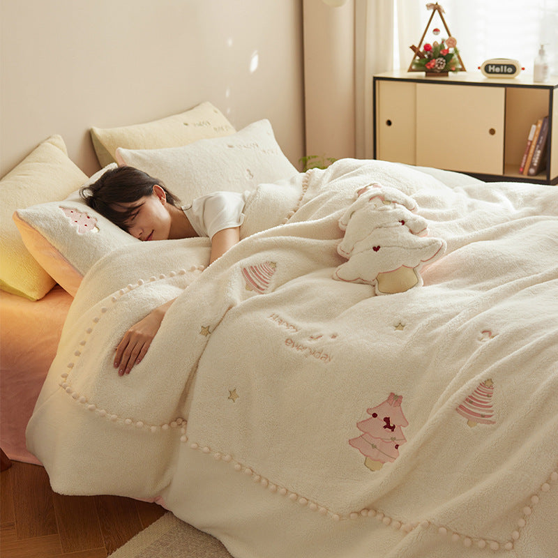 KTX-840211 Winter Milk Fiber Princess Style Bedding Set - 3 or 4 Piece for Various Bed Sizes