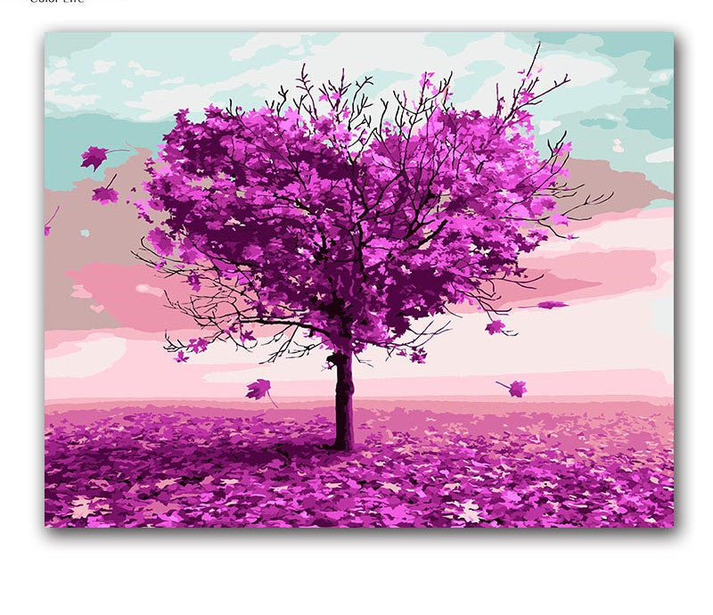 KTX-840339 Color By Number Love Tree Landscape Oil Painting on Canvas - 40x50cm Gift Box Set