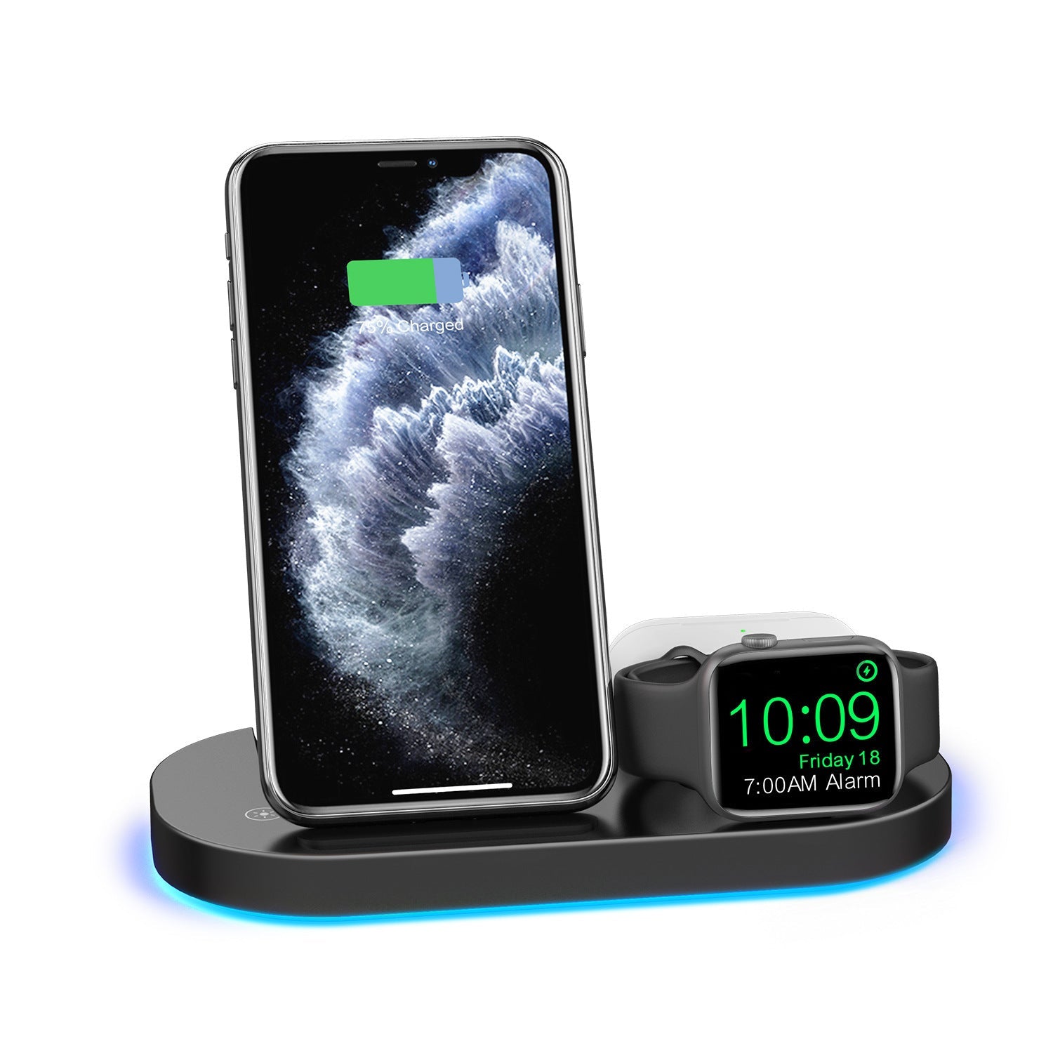 KTX-840467 15W 3-in-1 Wireless Charger with Folding Stand for Mobile Phones, Smartwatches, and Headphones - Black/White