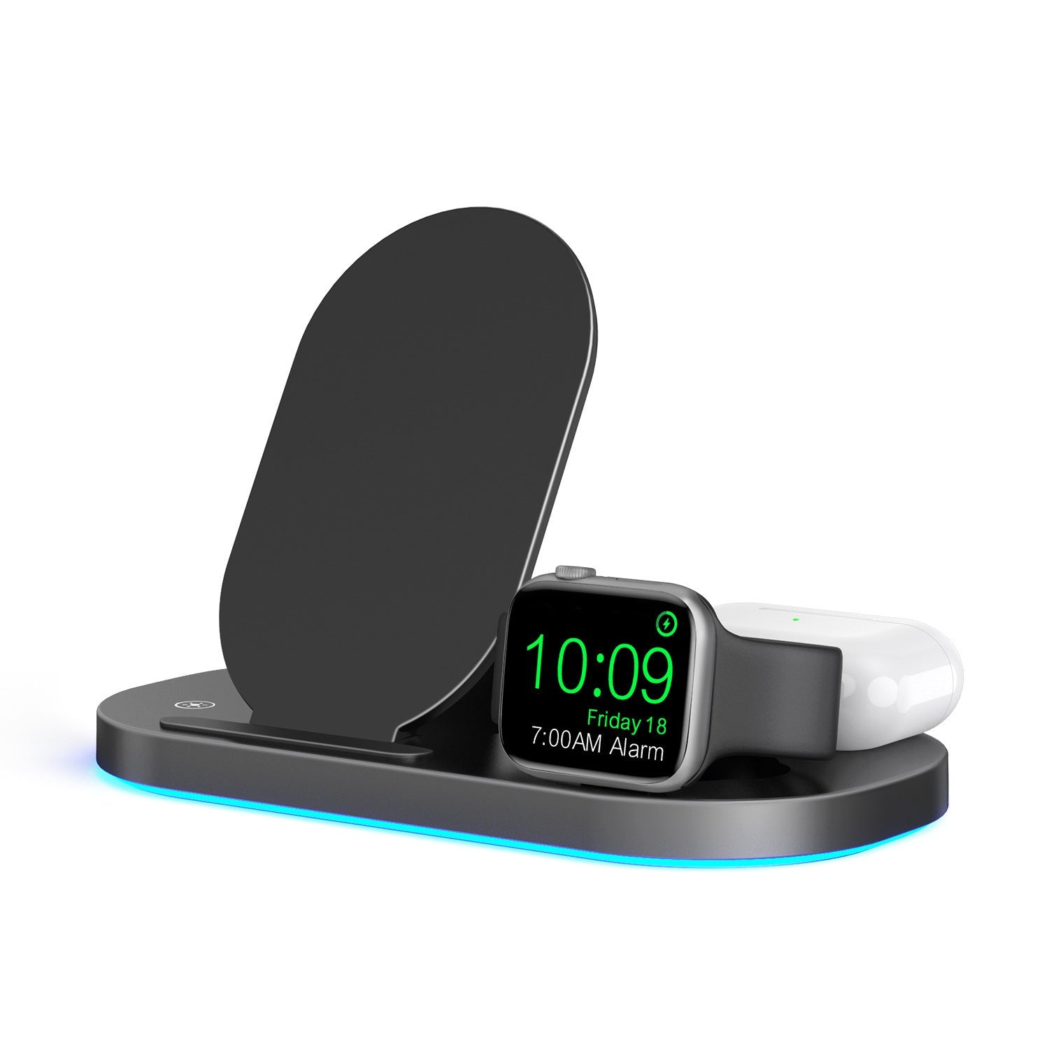 KTX-840467 15W 3-in-1 Wireless Charger with Folding Stand for Mobile Phones, Smartwatches, and Headphones - Black/White