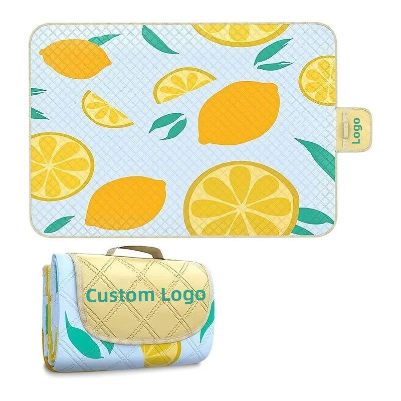 KTX-840915 Outdoor Eco-Friendly Waterproof Picnic Blanket with Leather Strap - Portable Recycled Oxford Mat for Camping and Beach