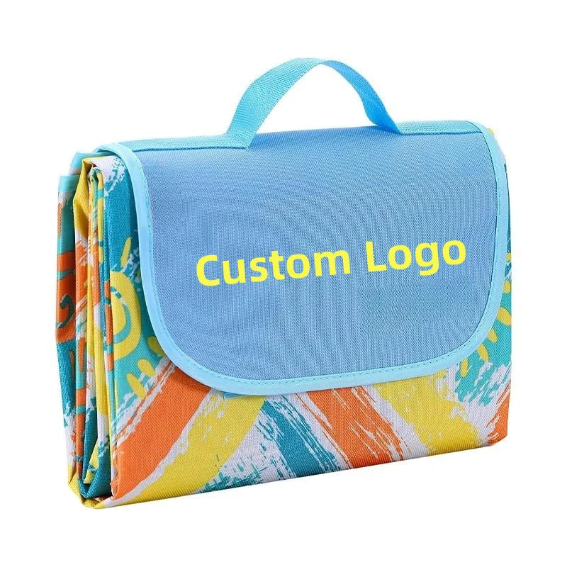 KTX-840915 Outdoor Eco-Friendly Waterproof Picnic Blanket with Leather Strap - Portable Recycled Oxford Mat for Camping and Beach