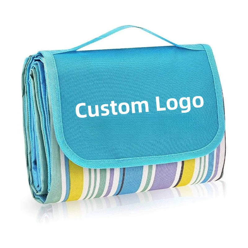 KTX-840915 Outdoor Eco-Friendly Waterproof Picnic Blanket with Leather Strap - Portable Recycled Oxford Mat for Camping and Beach