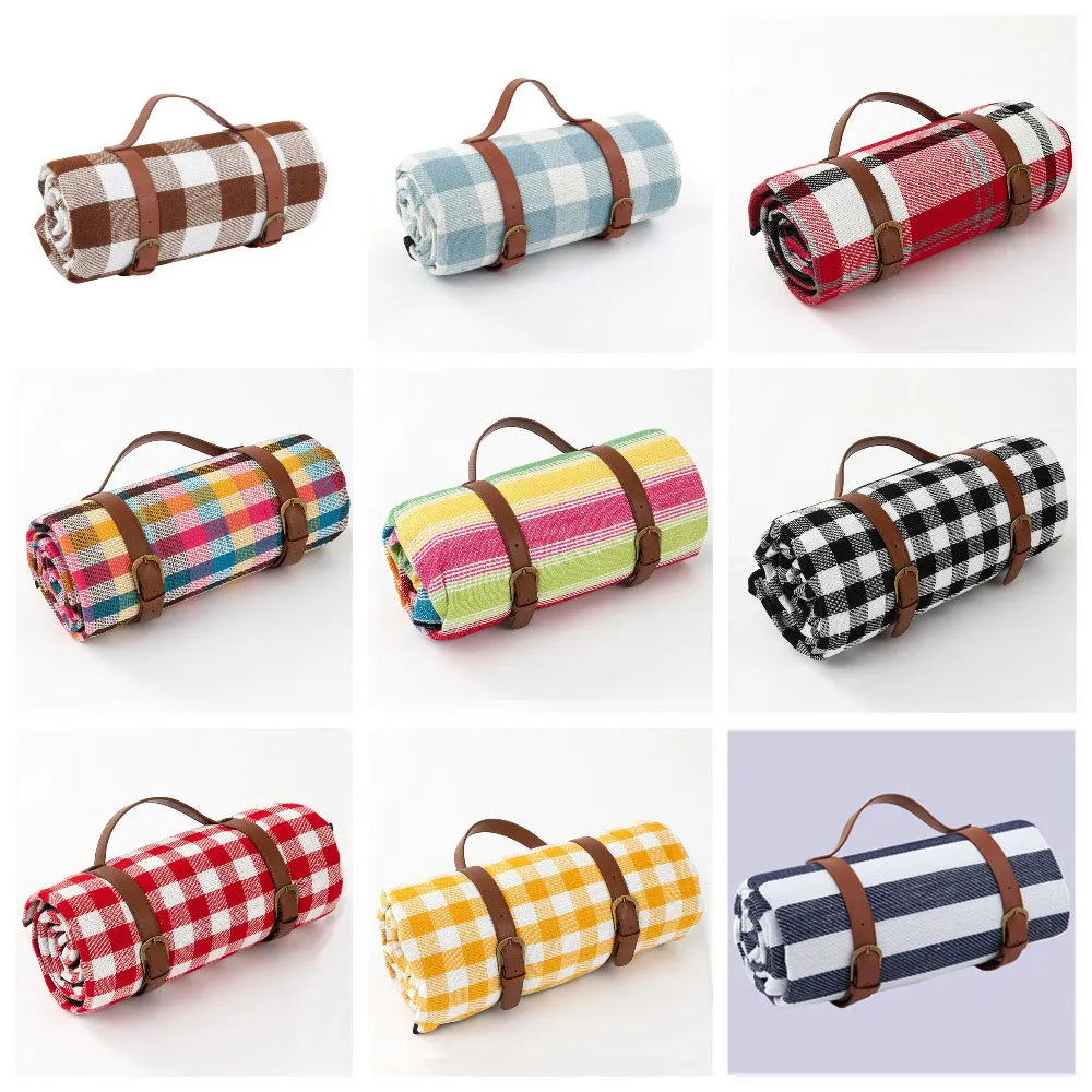 KTX-840915 Outdoor Eco-Friendly Waterproof Picnic Blanket with Leather Strap - Portable Recycled Oxford Mat for Camping and Beach