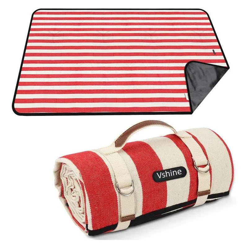 KTX-840915 Outdoor Eco-Friendly Waterproof Picnic Blanket with Leather Strap - Portable Recycled Oxford Mat for Camping and Beach