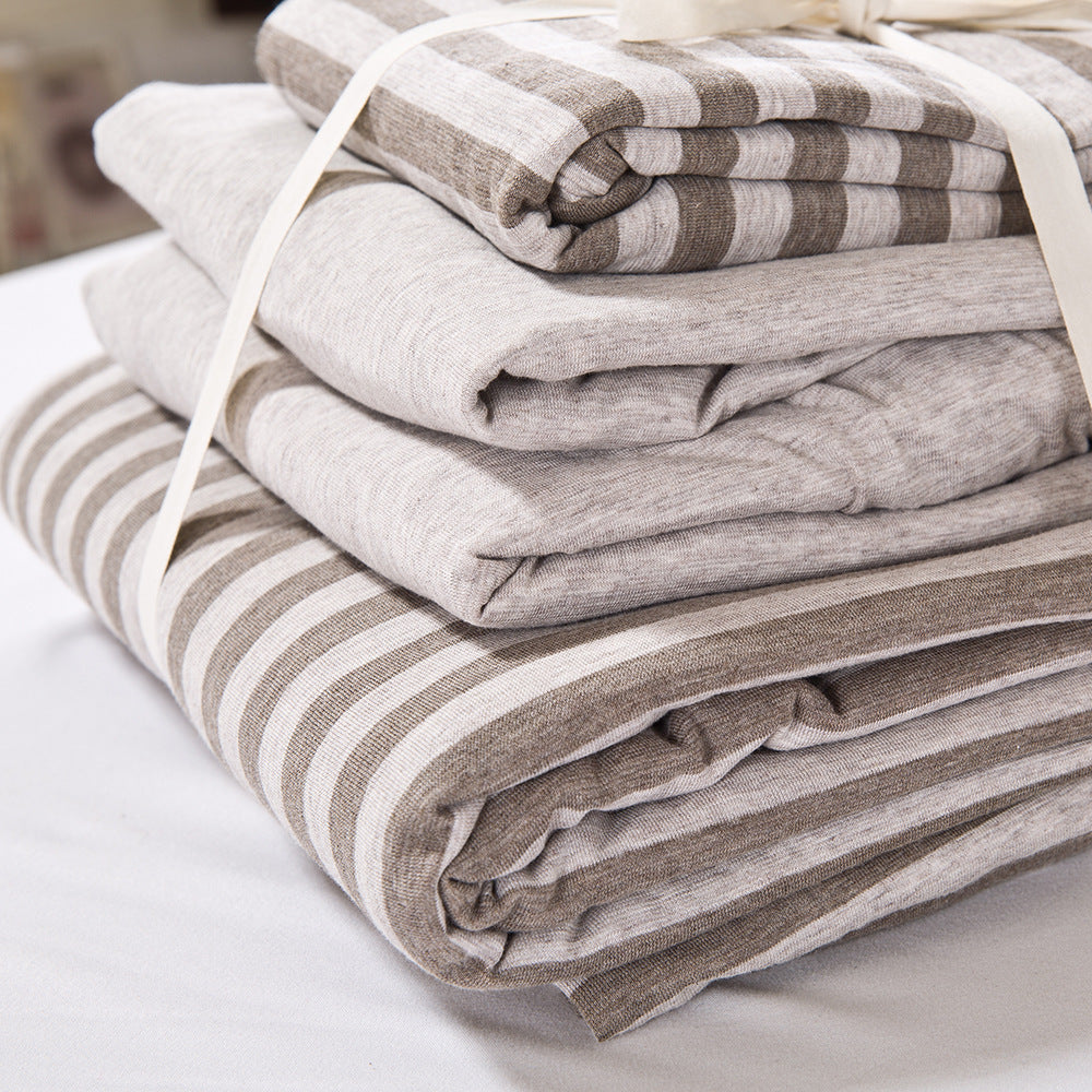 KTX-841875 Striped Cotton Four-Piece Bedding Set for Various Bed Sizes