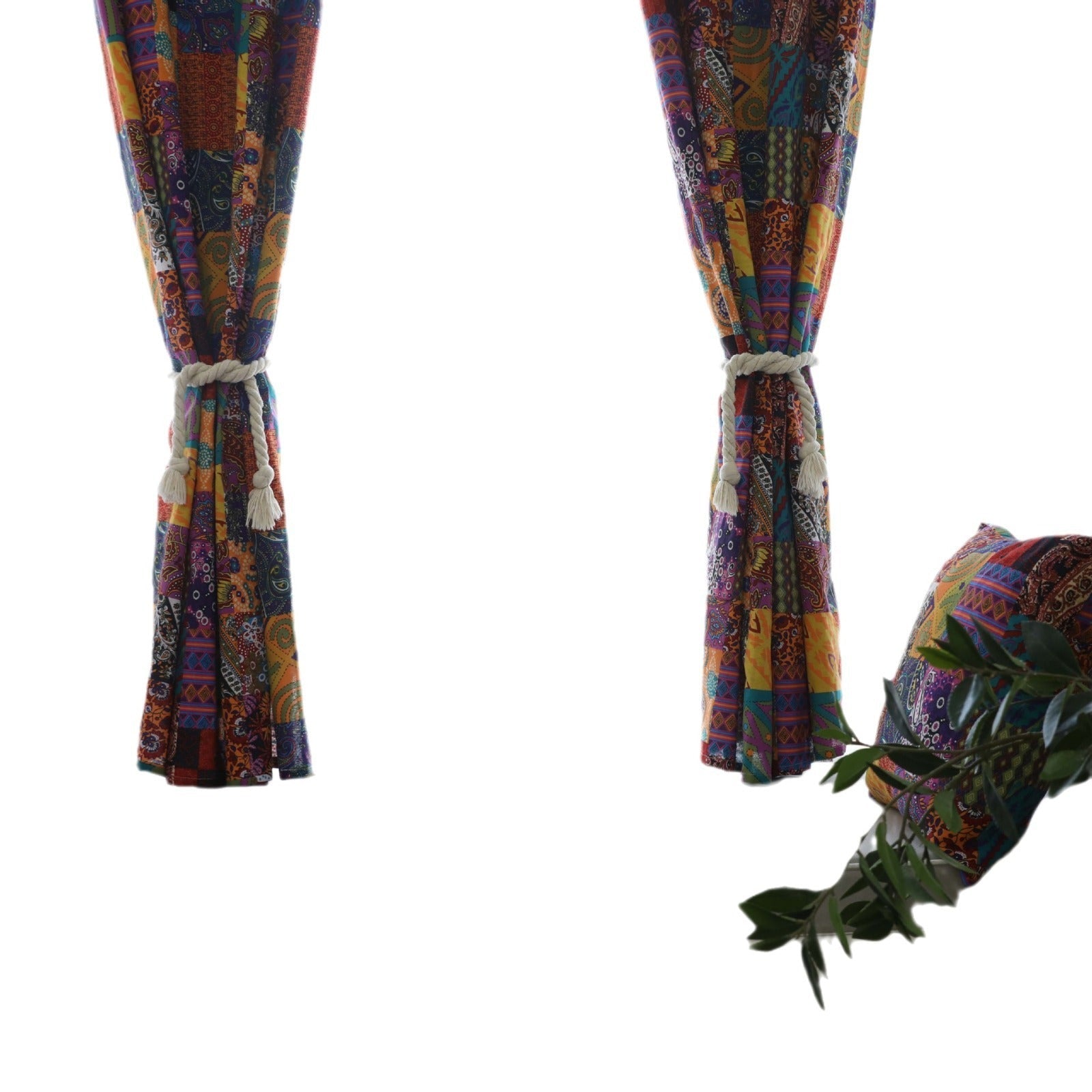 KTX-842259 Bohemian Retro Geometric Cotton Linen Curtains for Oriel and Floor-to-Ceiling Windows