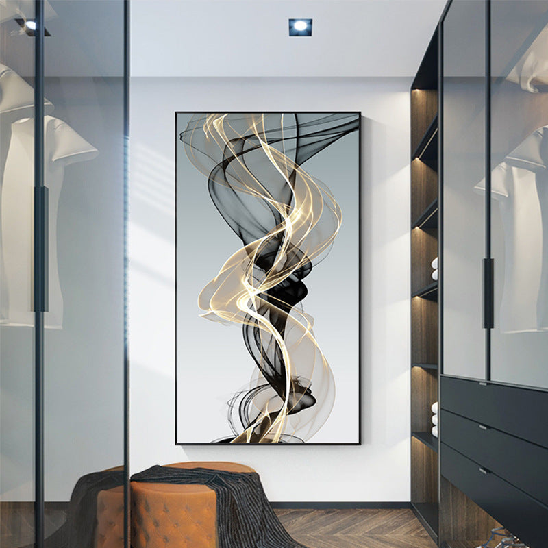 KTX-842643 Modern Rectangular Black and Yellow Geometric Abstract Canvas Art