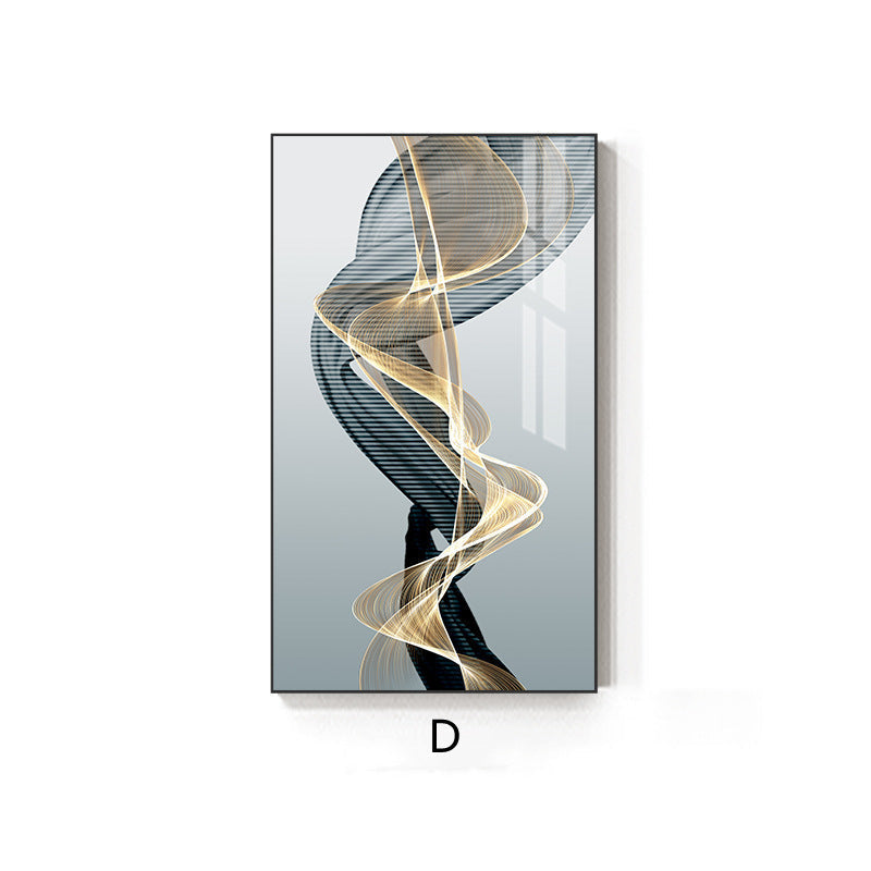 KTX-842643 Modern Rectangular Black and Yellow Geometric Abstract Canvas Art