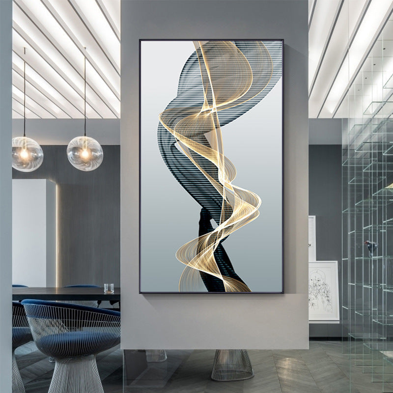 KTX-842643 Modern Rectangular Black and Yellow Geometric Abstract Canvas Art