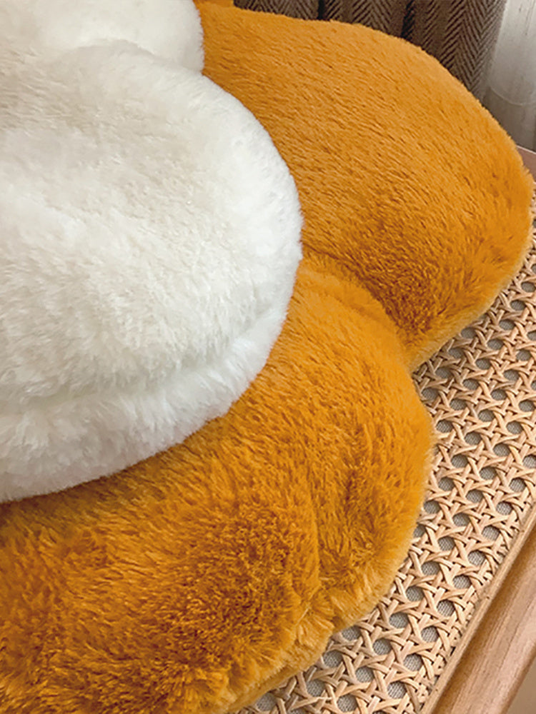 KTX-842707 Fluffy Flower Design Plush Seat Cushion for Sofas, Chairs, and Floors - 48cm Diameter, White and Turmeric