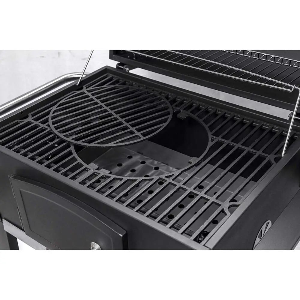KTX-843219 Cast Iron Grill Smoker with Chimney and Lid, Square Trolley Charcoal Barbecue 152x73x137cm