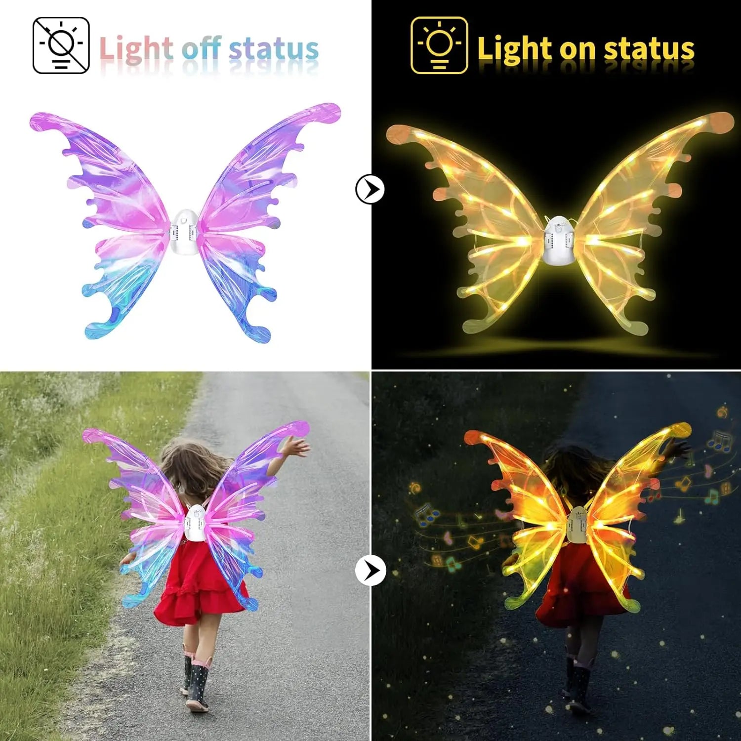 KTX-843539 Glowing Butterfly Wings for Kids - Electric Light Up Fairy Wings, Ages 2-13