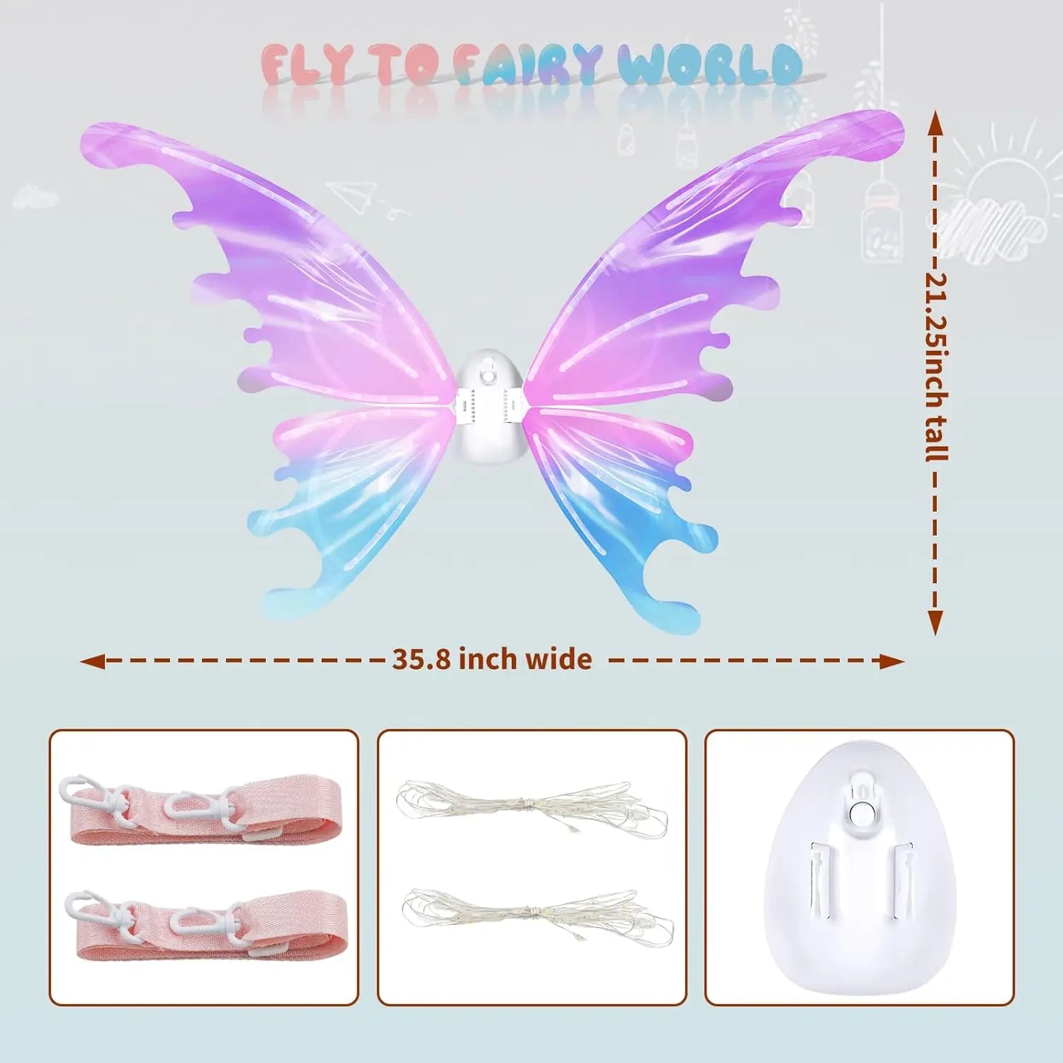 KTX-843539 Glowing Butterfly Wings for Kids - Electric Light Up Fairy Wings, Ages 2-13