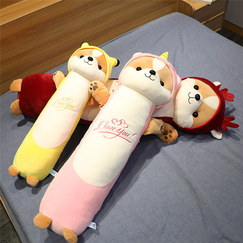 KTX-843539 Squirrel-Shaped Long Plush Pillow with Removable and Washable Cover, Soft Down Cotton Filling