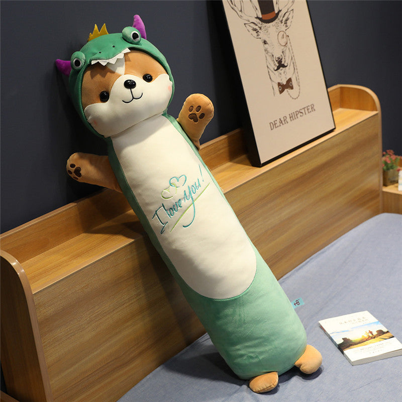 KTX-843539 Squirrel-Shaped Long Plush Pillow with Removable and Washable Cover, Soft Down Cotton Filling