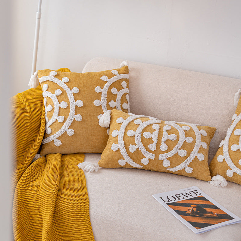 KTX-843667 Handmade Velvet Embroidery Pillow Cover with Tassels – Nordic Style, Available in Multiple Sizes