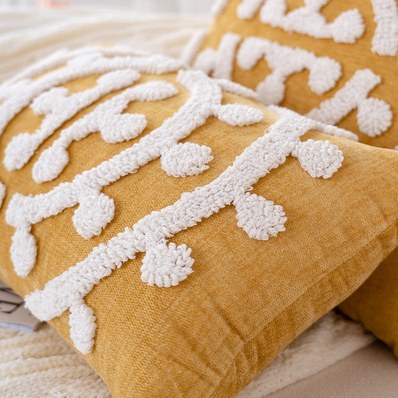 KTX-843667 Handmade Velvet Embroidery Pillow Cover with Tassels – Nordic Style, Available in Multiple Sizes