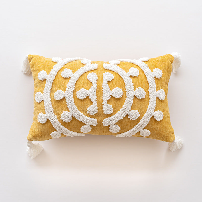 KTX-843667 Handmade Velvet Embroidery Pillow Cover with Tassels – Nordic Style, Available in Multiple Sizes