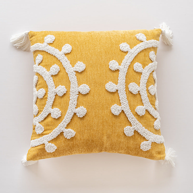 KTX-843667 Handmade Velvet Embroidery Pillow Cover with Tassels – Nordic Style, Available in Multiple Sizes
