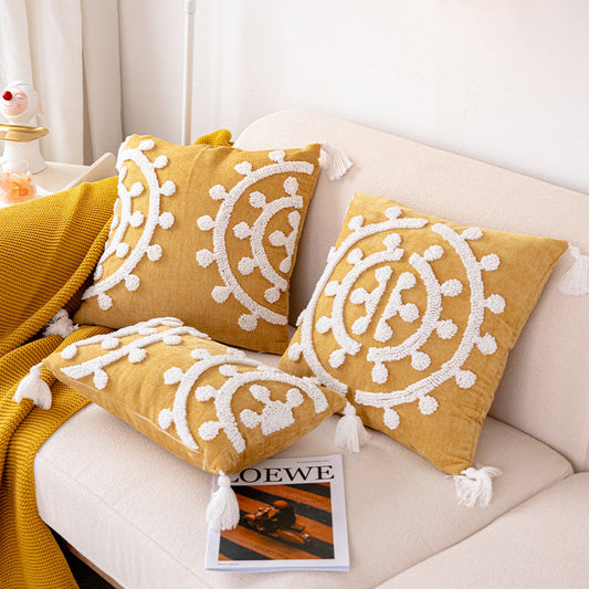 KTX-843667 Handmade Velvet Embroidery Pillow Cover with Tassels – Nordic Style, Available in Multiple Sizes