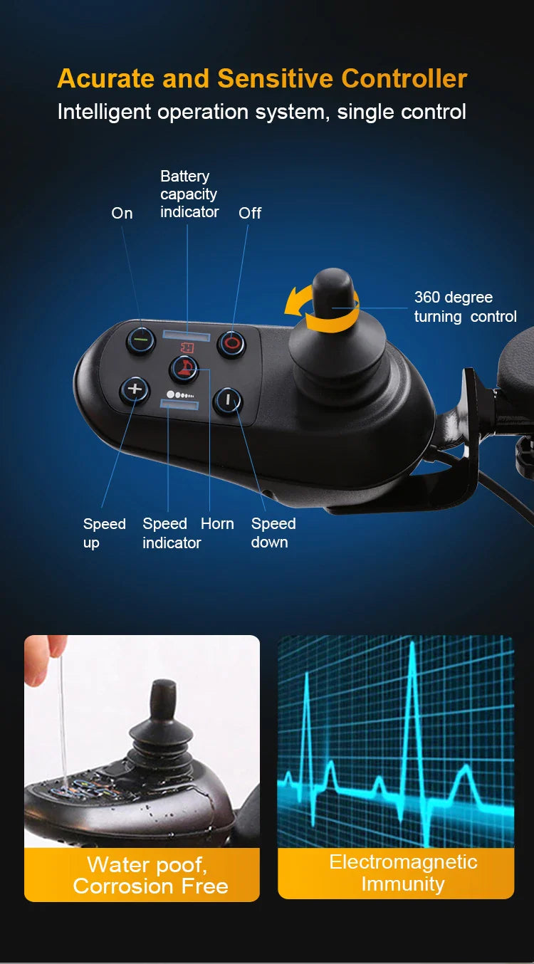 KTX-843731 Adjustable Foldable Electric Wheelchair with Removable Battery and Aluminum Alloy Frame, Model D10