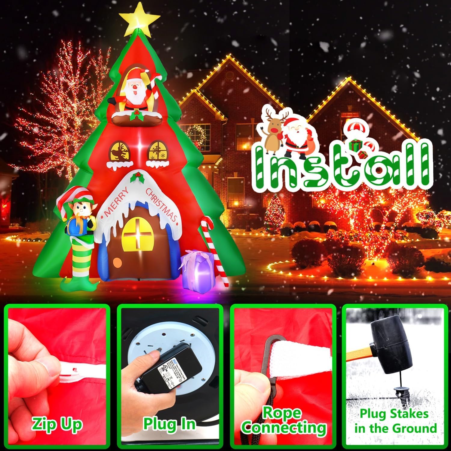 KTX-844051 10FT Inflatable Christmas Tree with Santa Claus for Indoor & Outdoor Holiday Decoration