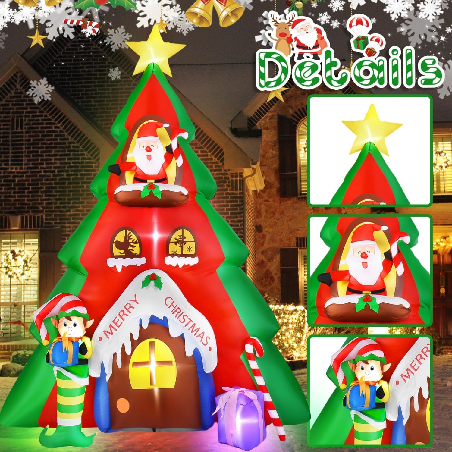 KTX-844051 10FT Inflatable Christmas Tree with Santa Claus for Indoor & Outdoor Holiday Decoration