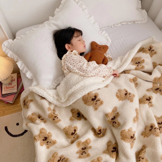 KTX-844179 Cozy Double-Sided Cartoon Coral Fleece Blanket for Kids - Soft & Adorable Designs