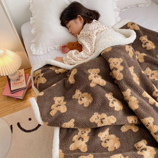 KTX-844179 Cozy Double-Sided Cartoon Coral Fleece Blanket for Kids - Soft & Adorable Designs