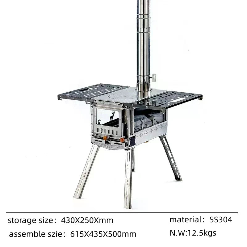 KTX-844371 Compact Stainless Steel Multi-Function Camping Oven for Wood and Pellet Cooking