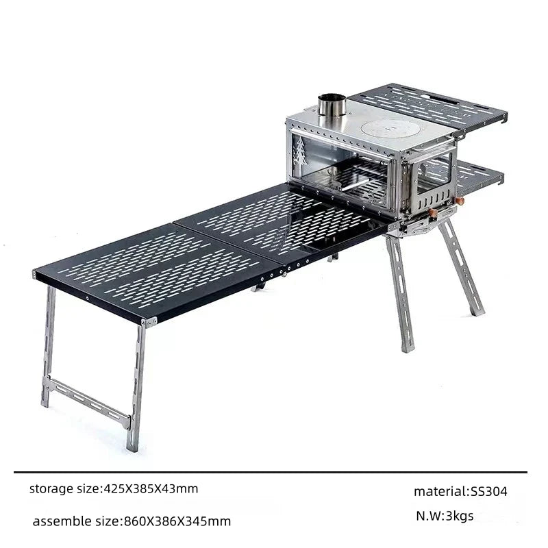 KTX-844371 Compact Stainless Steel Multi-Function Camping Oven for Wood and Pellet Cooking