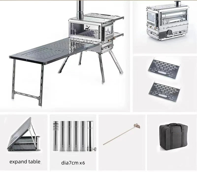 KTX-844371 Compact Stainless Steel Multi-Function Camping Oven for Wood and Pellet Cooking