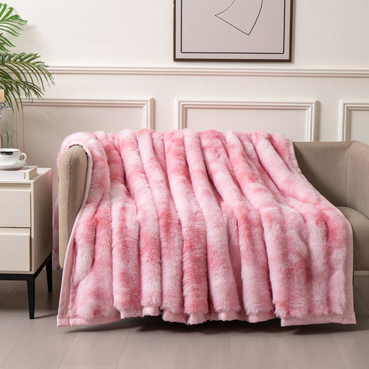 KTX-844691 Thick Double-Sided Imitation Rabbit Fur Blanket in Solid Colors - Available in Multiple Sizes