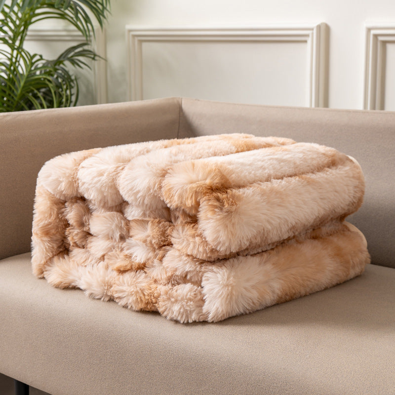 KTX-844691 Thick Double-Sided Imitation Rabbit Fur Blanket in Solid Colors - Available in Multiple Sizes
