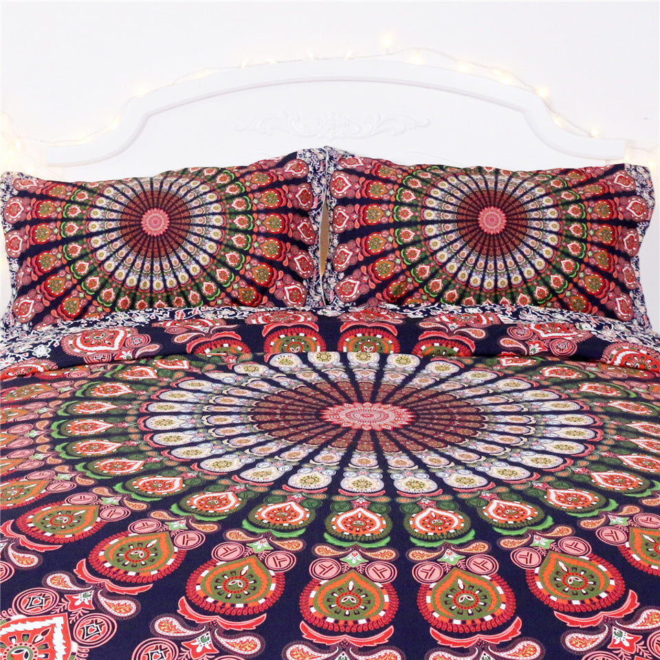KTX-845011 Red and White Floral Boho Quilt Bedding Set - Twin, Full, Queen, King Sizes