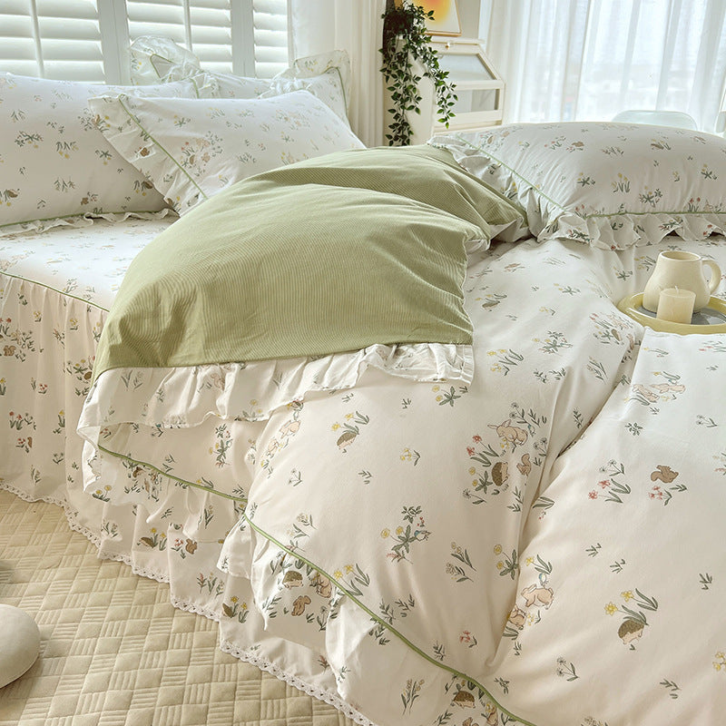 KTX-845331 Cotton Bedding Four-Piece Set with Quilt Cover, Bed Sheet, and Pillowcases in Korean Style