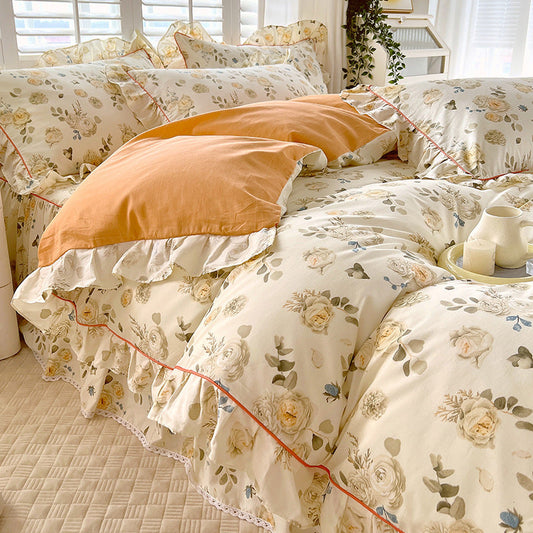 KTX-845331 Cotton Bedding Four-Piece Set with Quilt Cover, Bed Sheet, and Pillowcases in Korean Style