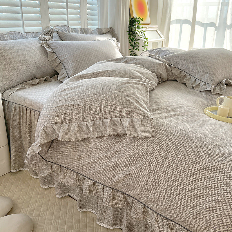 KTX-845331 Cotton Bedding Four-Piece Set with Quilt Cover, Bed Sheet, and Pillowcases in Korean Style