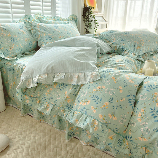 KTX-845331 Cotton Bedding Four-Piece Set with Quilt Cover, Bed Sheet, and Pillowcases in Korean Style