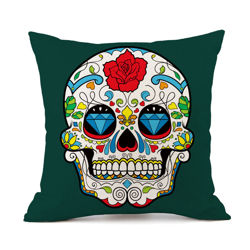 KTX-845843 Personalized Halloween Retro Skull Linen Throw Pillow Cover, 45x45cm