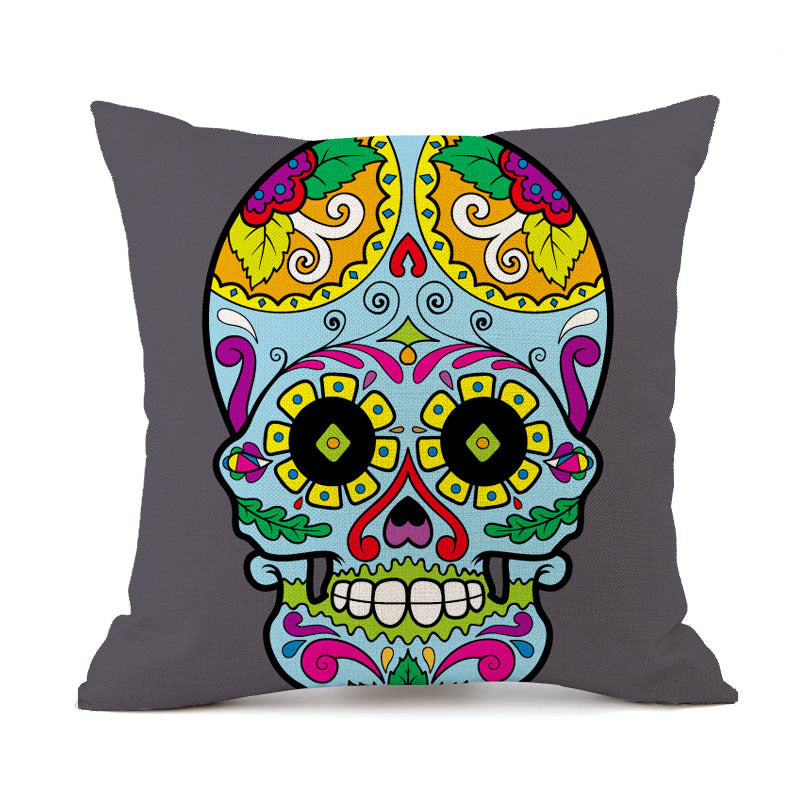 KTX-845843 Personalized Halloween Retro Skull Linen Throw Pillow Cover, 45x45cm