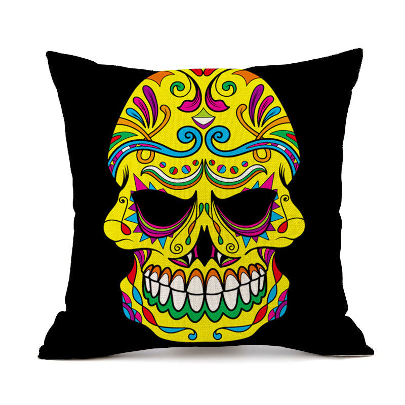 KTX-845843 Personalized Halloween Retro Skull Linen Throw Pillow Cover, 45x45cm