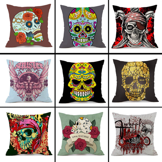 KTX-845843 Personalized Halloween Retro Skull Linen Throw Pillow Cover, 45x45cm