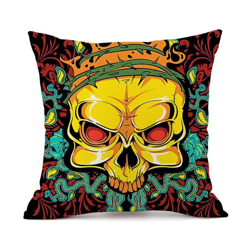 KTX-845843 Personalized Halloween Retro Skull Linen Throw Pillow Cover, 45x45cm