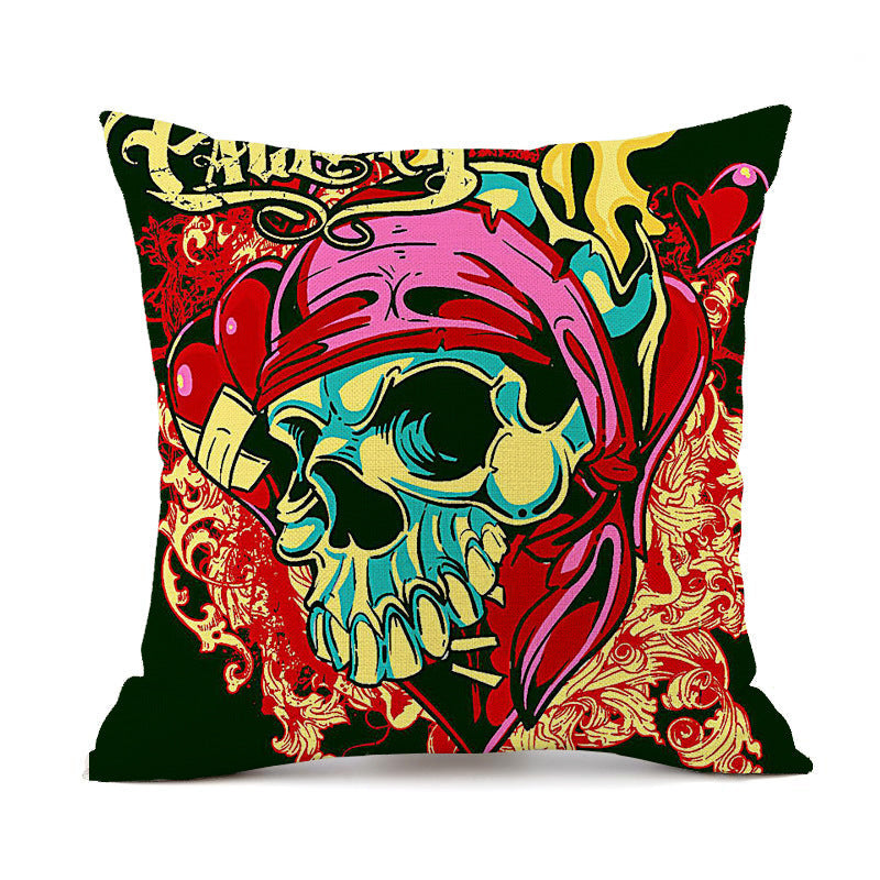 KTX-845843 Personalized Halloween Retro Skull Linen Throw Pillow Cover, 45x45cm