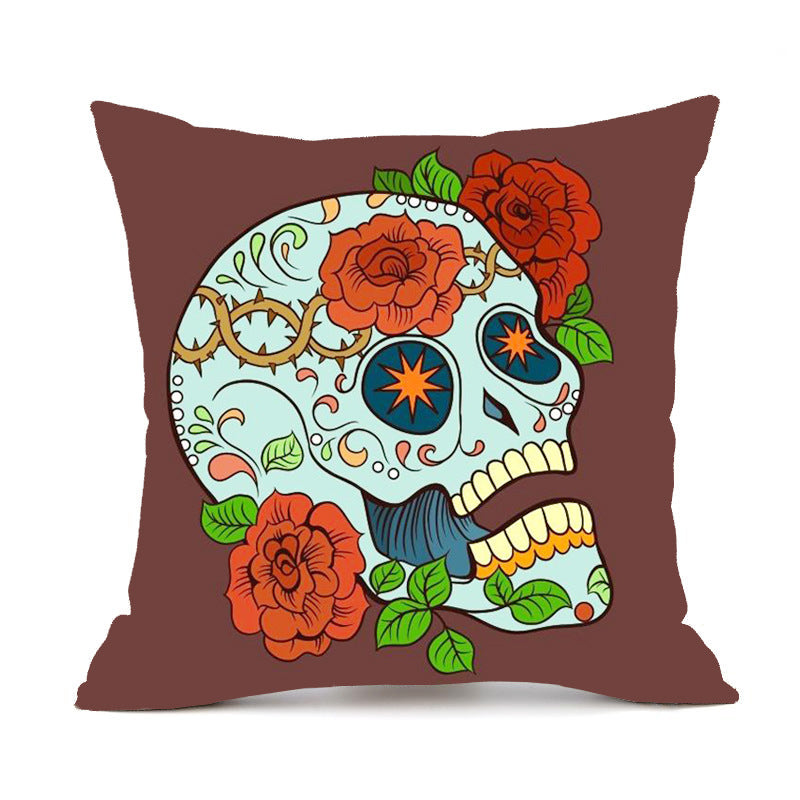 KTX-845843 Personalized Halloween Retro Skull Linen Throw Pillow Cover, 45x45cm